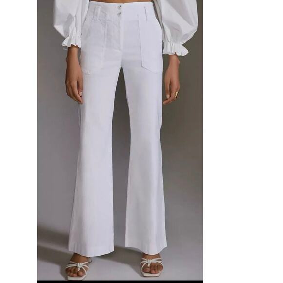 Maeve Pants - MAEVE Anthropologie The Naomi Pants Size 12 White Wide-Leg Flare (M538)